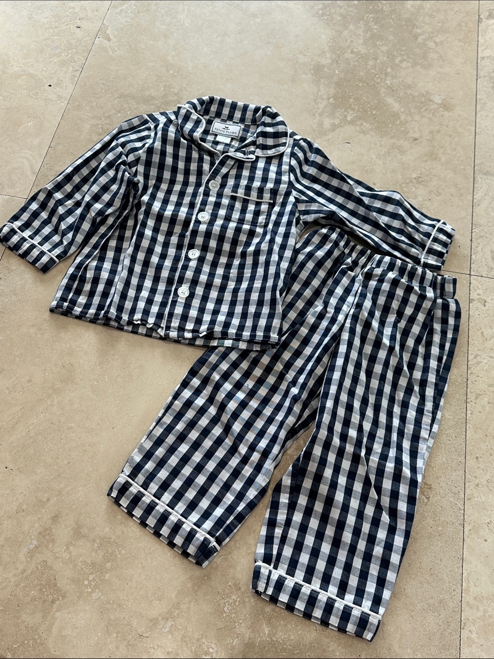 Kids Navy & White Gingham Pajama Set - Classic Two-Piece